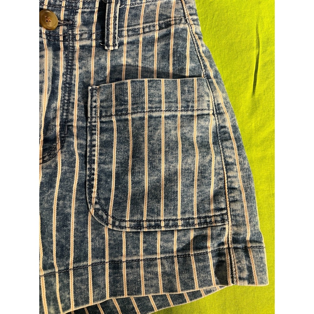 American Eagle Shorts Women's Size 00 Hi-Rise Blue White Peach/Tan Stripe Shorts - Picture 3 of 12